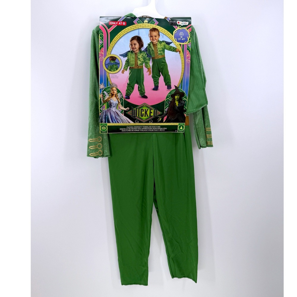 Wicked Flying Monkey Toddler Costume Green Jumpsuit Wings Disguise 3T-4T NEW